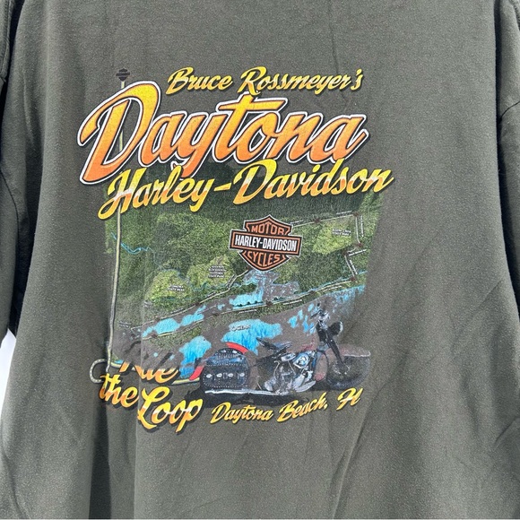 Harley Davidson T-Shirt Men's 2XL Army Green Graphic Pin-Up Daytona Beach, FL - Picture 4 of 9